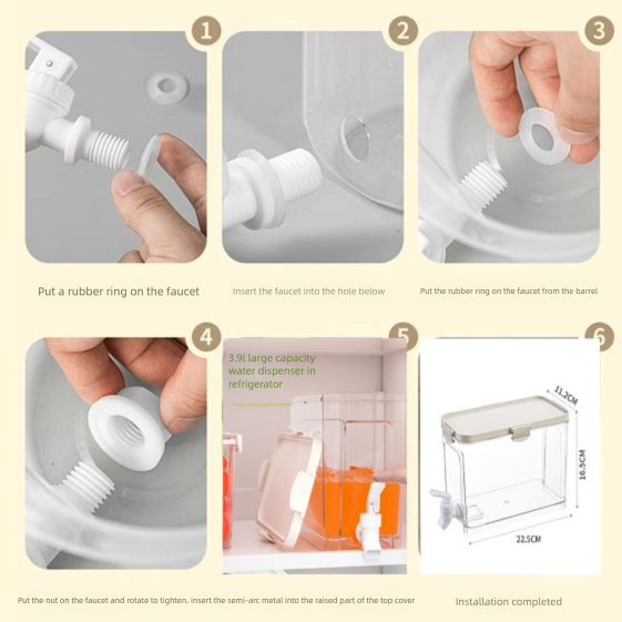 Large Capacity Cold Water Dispenser with Faucet - 22.5x16.5x11.2cm Rectangular Beverage Container for Home Use V888-ELOSUNG48311