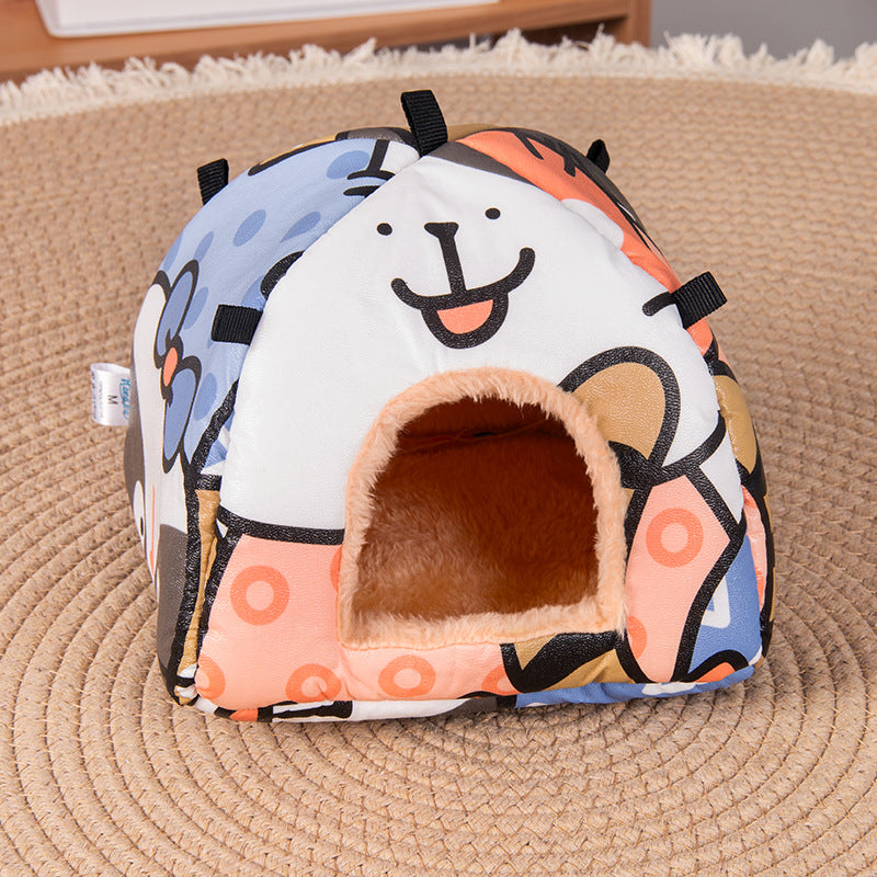 Cartoon cat Soft Shelter for Small Mammals - Hanging & Floor Use, Waterproof Surface, Easy Clean(Size: S) V888-ELOSUNG48328