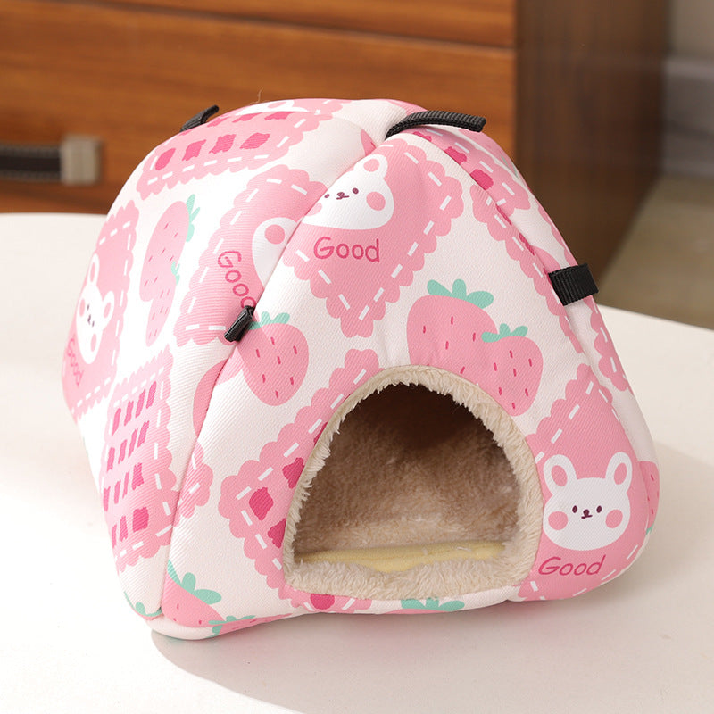 Pink Strawberry Bunny Soft Shelter for Small Mammals - Hanging & Floor Use, Waterproof Surface, Easy V888-ELOSUNG48331