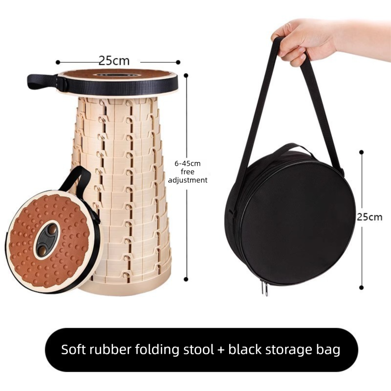 Adjustable Folding Stool - Portable, Height-Regulatable Seat with Carry Bag for Outdoor Use V888-ELOSUNG48339