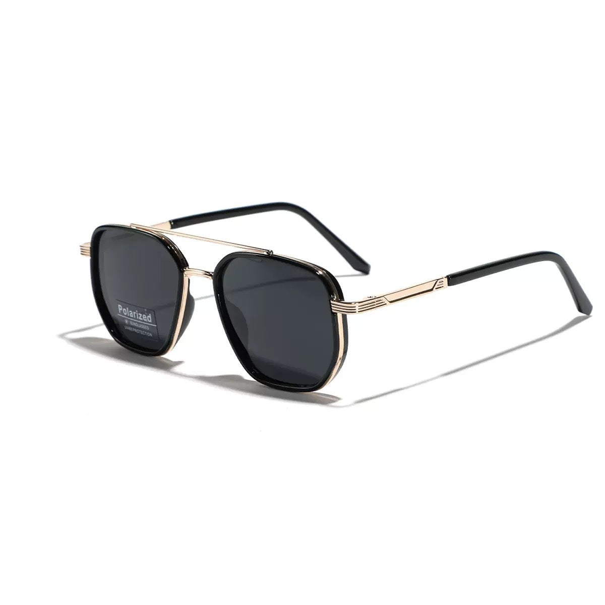 Gold and black Rectangular Sunglasses - Classic Frame Design with Adjustable Nose Pads for Daily Wear V888-ELOSUNG48340
