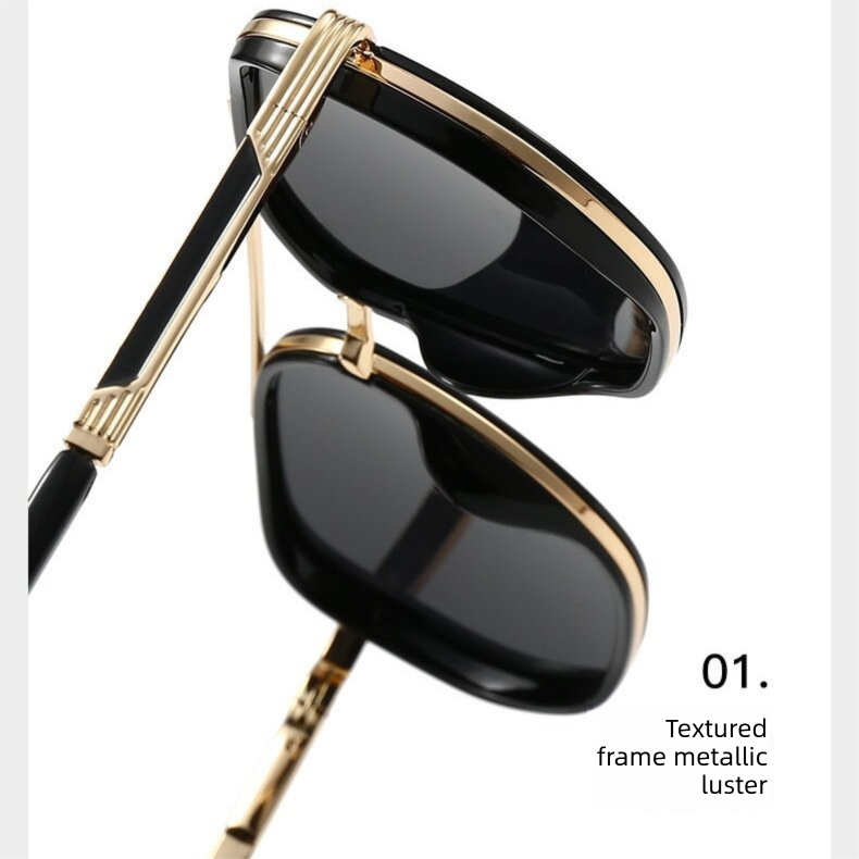 Glossy black Rectangular Sunglasses - Classic Frame Design with Adjustable Nose Pads for Daily Wear V888-ELOSUNG48341