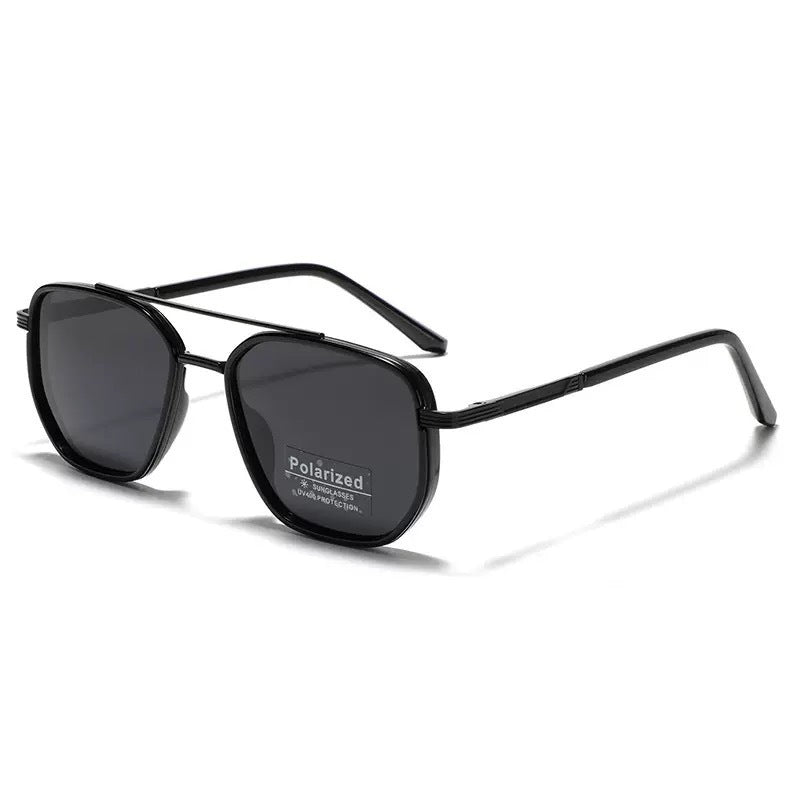Matte black Rectangular Sunglasses - Classic Frame Design with Adjustable Nose Pads for Daily Wear V888-ELOSUNG48343