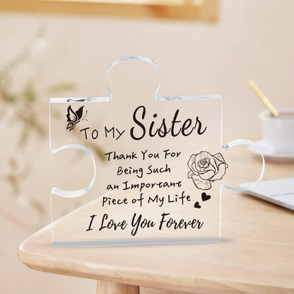 Interlocking Puzzle-Shaped Desktop Decor - 10.5cm Square Display Piece for Home or Gifting(Sister) V888-ELOSUNG48363