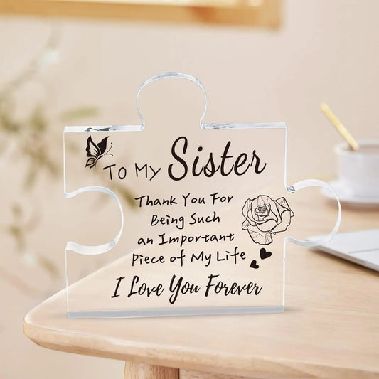 Interlocking Puzzle-Shaped Desktop Decor - 10.5cm Square Display Piece for Home or Gifting(Sister) V888-ELOSUNG48363