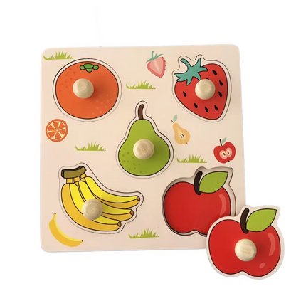 Fruit Hand-Grip Puzzle Board - Educational Shape Matching Toy for Early Learning, 14.5cm Square Design V888-ELOSUNG48366