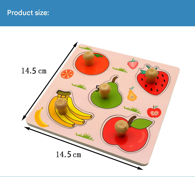 Fruit Hand-Grip Puzzle Board - Educational Shape Matching Toy for Early Learning, 14.5cm Square Design V888-ELOSUNG48366