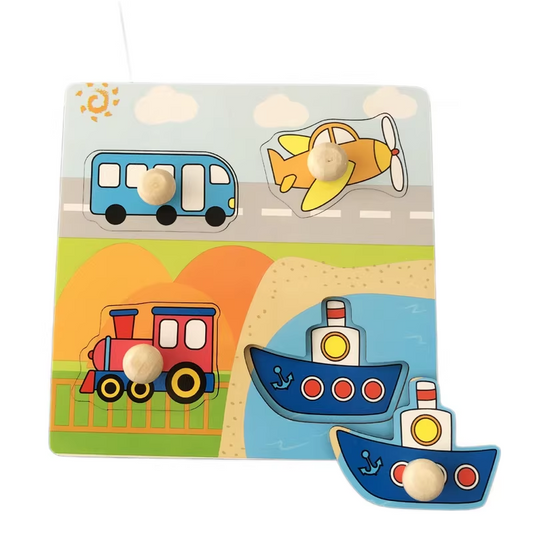 Transport Hand-Grip Puzzle Board - Educational Shape Matching Toy for Early Learning, 14.5cm Square Design V888-ELOSUNG48368