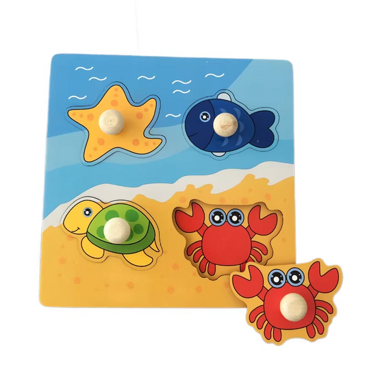 The ocean Hand-Grip Puzzle Board - Educational Shape Matching Toy for Early Learning, 14.5cm Square Design V888-ELOSUNG48369