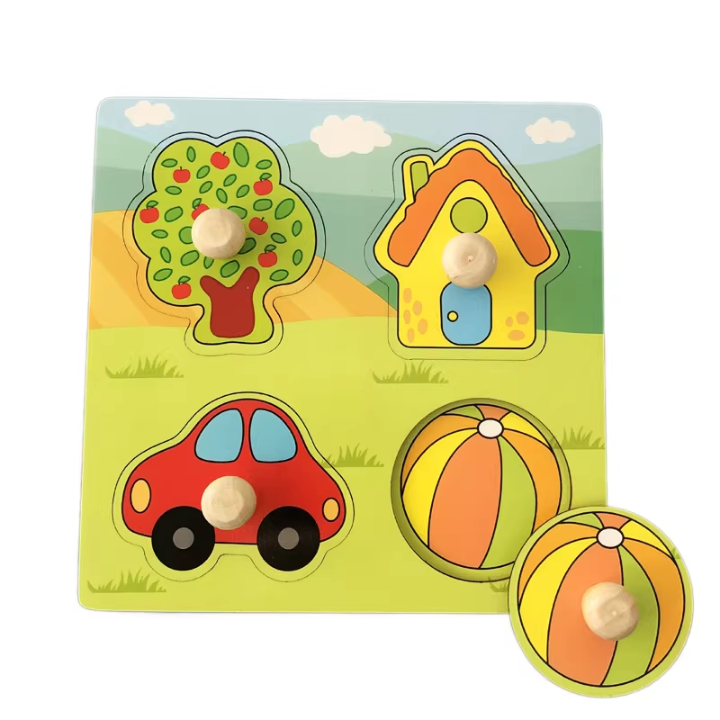 Tree of Items Hand-Grip Puzzle Board - Educational Shape Matching Toy for Early Learning, 14.5cm Square Design V888-ELOSUNG48370