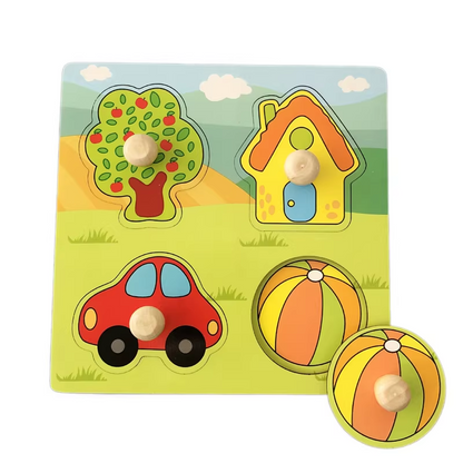Tree of Items Hand-Grip Puzzle Board - Educational Shape Matching Toy for Early Learning, 14.5cm Square Design V888-ELOSUNG48370