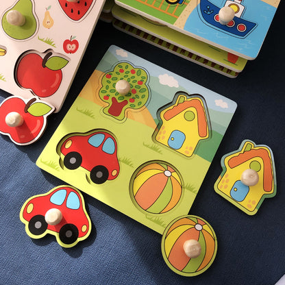Gifts Hand-Grip Puzzle Board - Educational Shape Matching Toy for Early Learning, 14.5cm Square Design V888-ELOSUNG48371