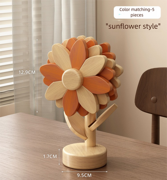 5-Piece Floral-Shaped Trivet Set with Stand - Wooden Heat Resistant Pad for Table, Dish, Pot or Cup(Warm V888-ELOSUNG48380