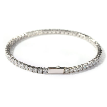 Silver Single-Row Zircon Bracelet - 4mm Wide, Brass Base with Secure Clasp, AAA+ Stones for Everyday Wear V888-ELOSUNG48400