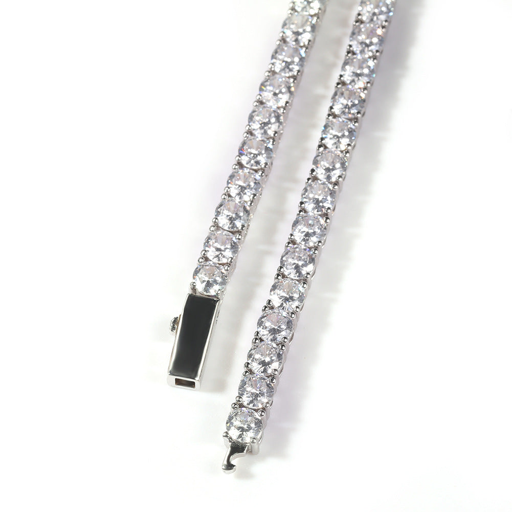 Silver Single-Row Zircon Bracelet - 4mm Wide, Brass Base with Secure Clasp, AAA+ Stones for Everyday Wear V888-ELOSUNG48400