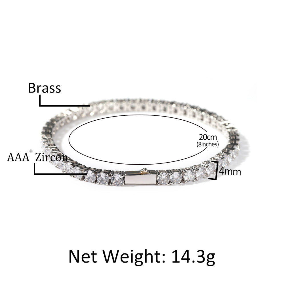 Silver Single-Row Zircon Bracelet - 4mm Wide, Brass Base with Secure Clasp, AAA+ Stones for Everyday Wear V888-ELOSUNG48400