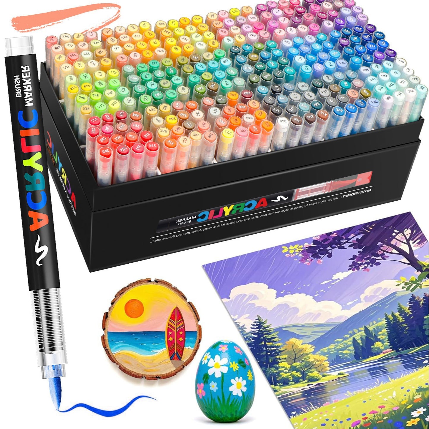 Acrylic Brush Marker - 12-Pack, Water-Based Ink, Flexible Tip, for Multi-Surface Art and Labeling V888-ELOSUNG48411