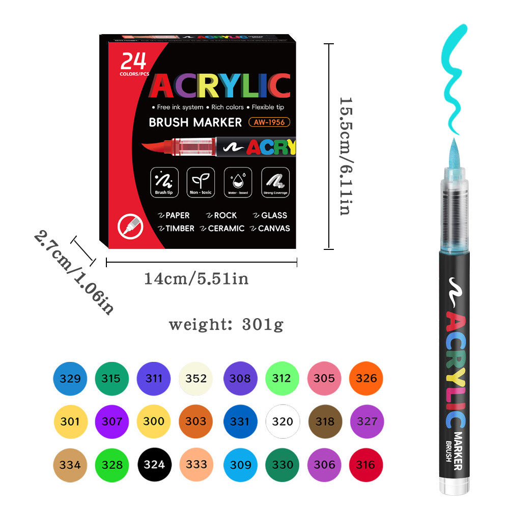 Acrylic Brush Marker - 24-Pack, Water-Based Ink, Flexible Tip, for Multi-Surface Art and Labeling V888-ELOSUNG48412
