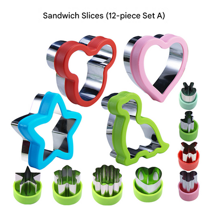 Stainless Steel Food Cutter Set - 12-Piece, Multi-Shape, with PP Press Cover for Sandwich, Cookie, Fruit and V888-ELOSUNG48416