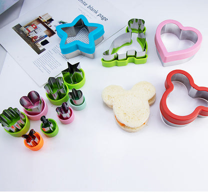 Stainless Steel Food Cutter Set - 12-Piece, Multi-Shape, with PP Press Cover for Sandwich, Cookie, Fruit and V888-ELOSUNG48416
