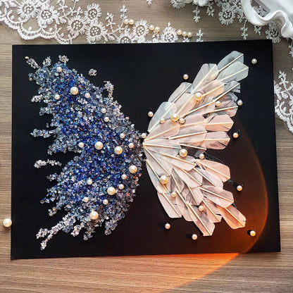 Crystal Feather Butterfly DIY Craft Kit - Handmade Art Material Set with Natural Feathers, Beads and Frame V888-ELOSUNG48418