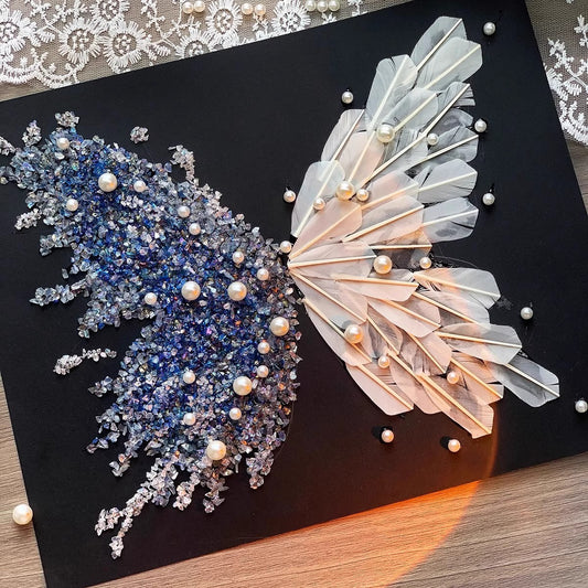 Crystal Feather Butterfly DIY Craft Kit - Handmade Art Material Set with Natural Feathers, Beads and Frame V888-ELOSUNG48418