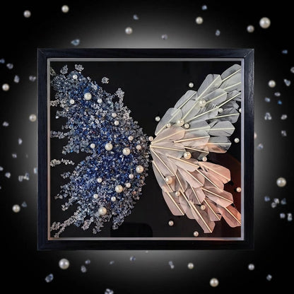 Crystal Feather Butterfly DIY Craft Kit - Handmade Art Material Set with Natural Feathers, Beads and Frame V888-ELOSUNG48418