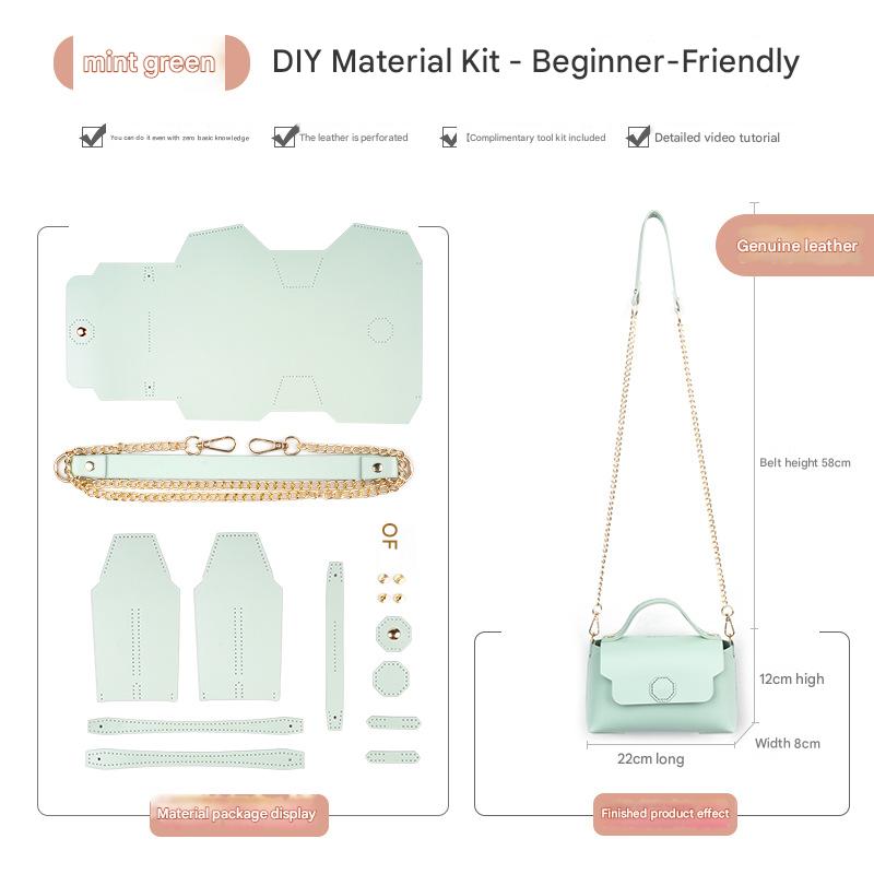 Mint green Leather Bag DIY Kit - Geometric Shoulder Bag Making Material Set with Pre-Punched Cowhide, Tools V888-ELOSUNG48419