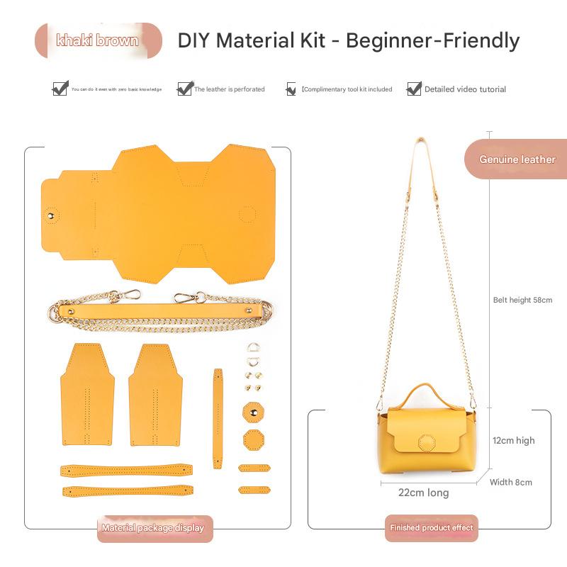 Khaki brown Leather Bag DIY Kit - Geometric Shoulder Bag Making Material Set with Pre-Punched Cowhide, Tools V888-ELOSUNG48421