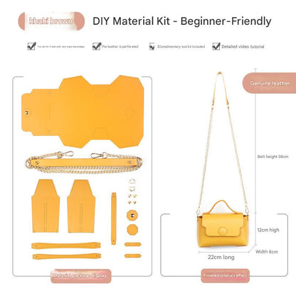 Khaki brown Leather Bag DIY Kit - Geometric Shoulder Bag Making Material Set with Pre-Punched Cowhide, Tools V888-ELOSUNG48421