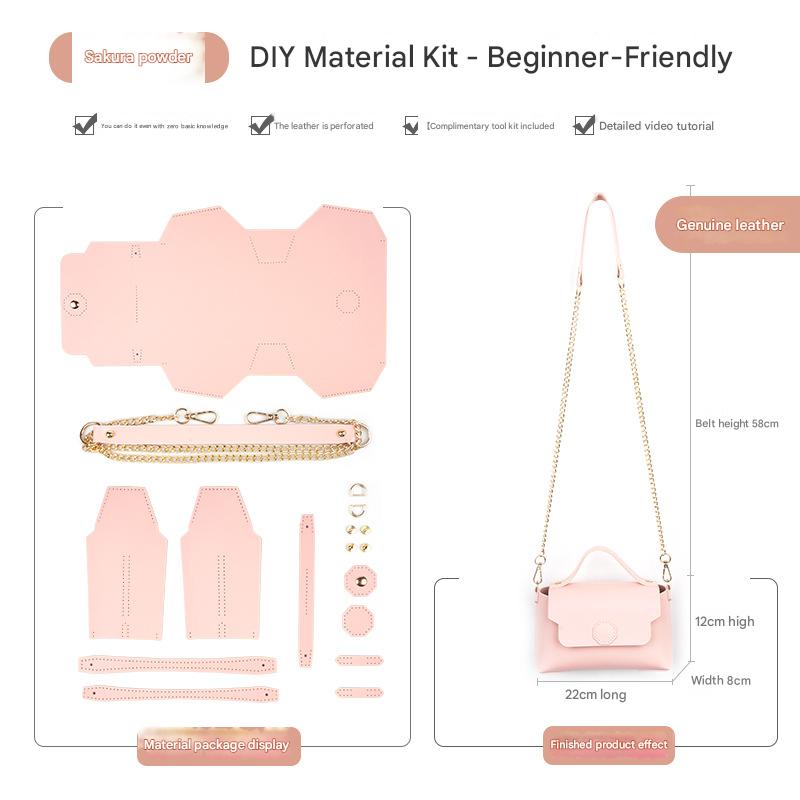 Pink Leather Bag DIY Kit - Geometric Shoulder Bag Making Material Set with Pre-Punched Cowhide, Tools for V888-ELOSUNG48423