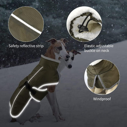 Green Dog Winter Jacket - Warm, Windproof & Waterproof Pet Coat with Fleece Lining and Reflective Strips for V888-ELOSUNG48444