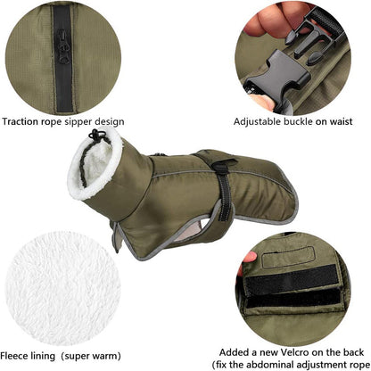 Green Dog Winter Jacket - Warm, Windproof & Waterproof Pet Coat with Fleece Lining and Reflective Strips for V888-ELOSUNG48446