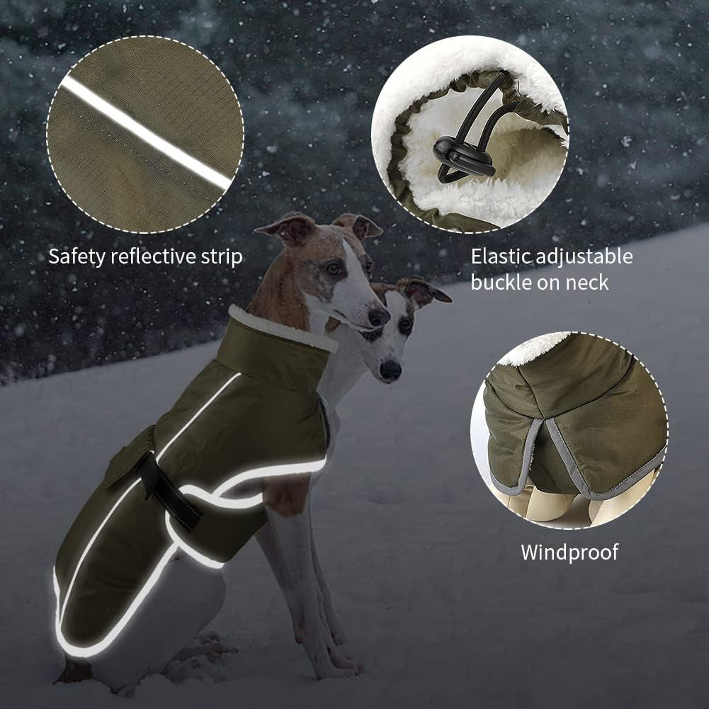 Green Dog Winter Jacket - Warm, Windproof & Waterproof Pet Coat with Fleece Lining and Reflective Strips for V888-ELOSUNG48447