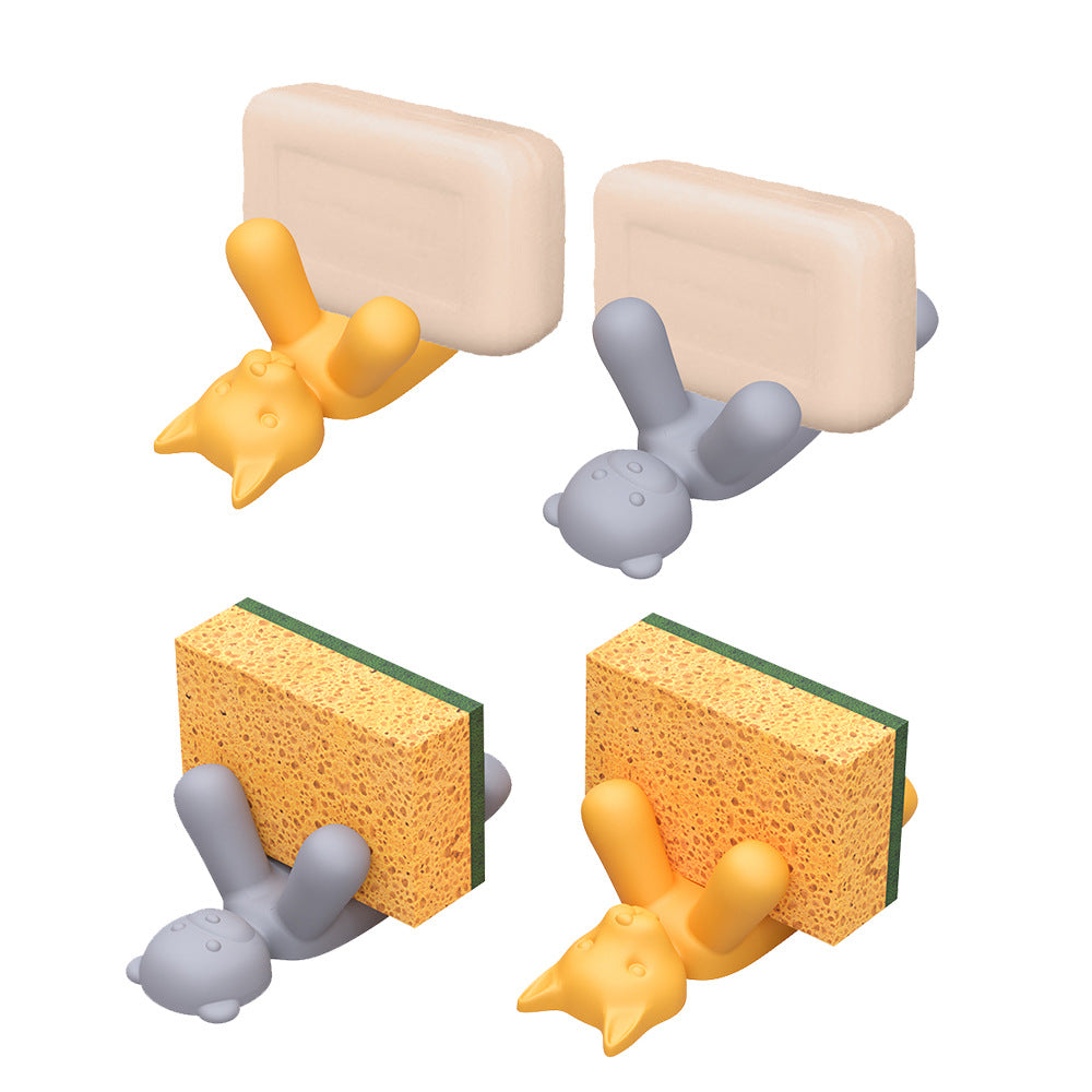 2-Pack Silicone Sponge Holder - Bear and Cat Shaped Dish Rack for Sink, Soap & Scrubber Storage V888-ELOSUNG48455