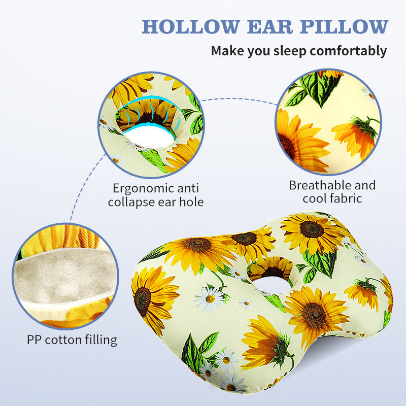 Sunflower Hollow Ear Support Pillow - Adjustable Side Sleep Neck Cushion with PP Cotton Filling and V888-ELOSUNG48467