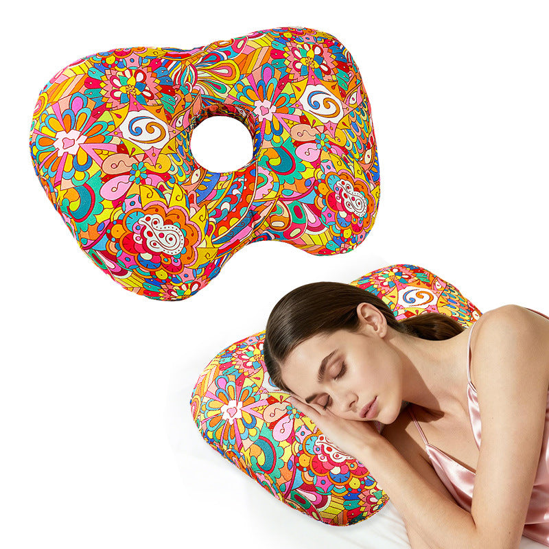 Rainbow Flower Hollow Ear Support Pillow - Adjustable Side Sleep Neck Cushion with PP Cotton Filling and V888-ELOSUNG48470