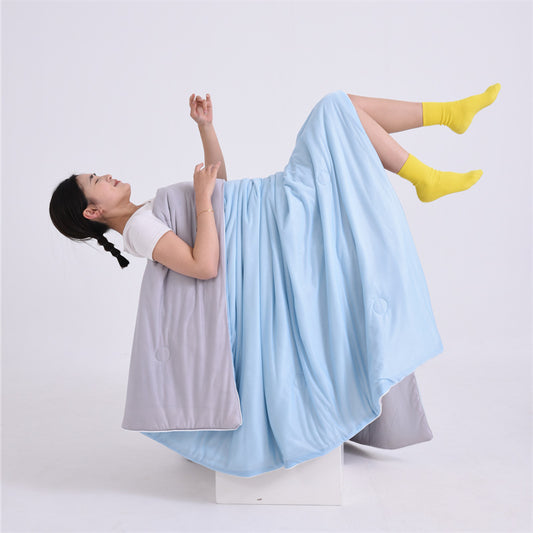 Blue with grey color scheme Cooling Summer Quilt with Ice Silk Fabric Lightweight Breathable Air Conditioner V888-ELOSUNG48476