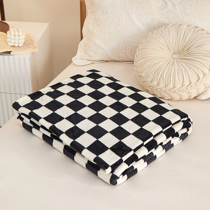 Black and white check Double-Sided Plaid Fleece Blanket - 100x150cm Machine Washable, No-Shedding Flannel V888-ELOSUNG48487