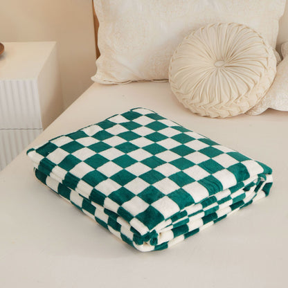 Green and white checkered pattern Double-Sided Fleece Blanket - 150x200cm Machine Washable, No-Shedding V888-ELOSUNG48494