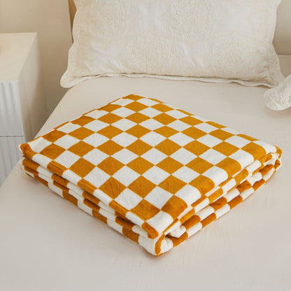 Yellow and white checkered pattern Double-Sided Fleece Blanket - 150x200cm Machine Washable, No-Shedding V888-ELOSUNG48495