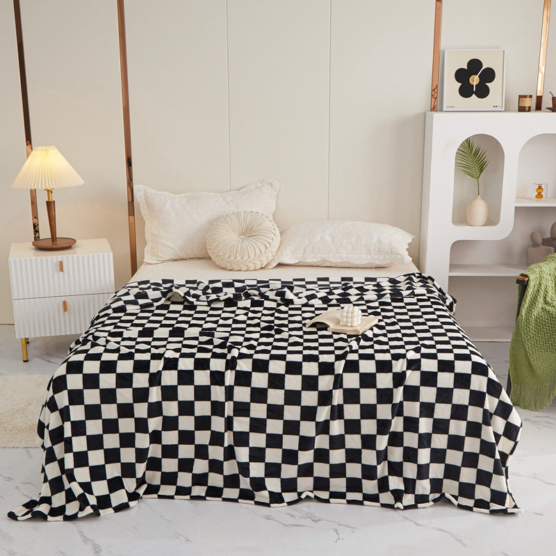 Blue and white checkered pattern Double-Sided Fleece Blanket - 150x200cm Machine Washable, No-Shedding V888-ELOSUNG48497