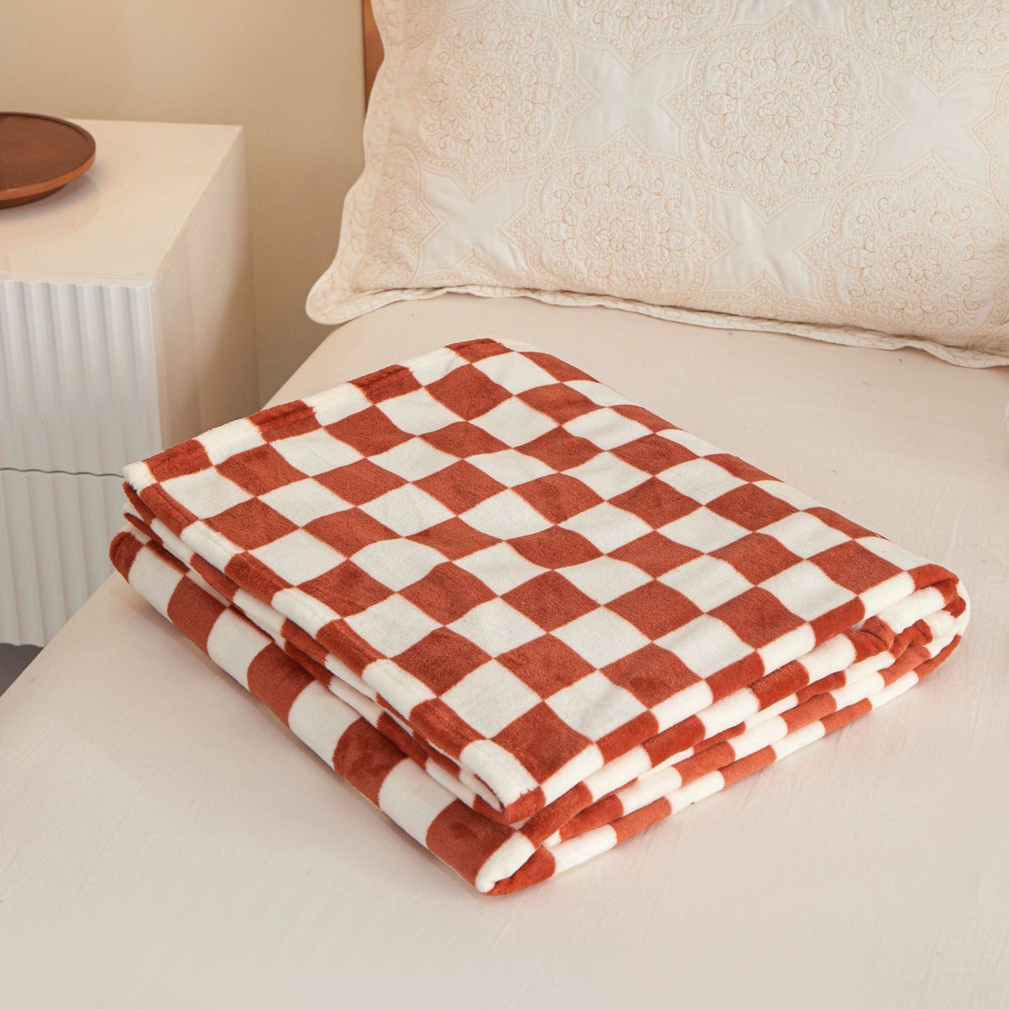 Red and brown checkered pattern Double-Sided Fleece Blanket - 150x200cm Machine Washable, No-Shedding Flannel V888-ELOSUNG48498