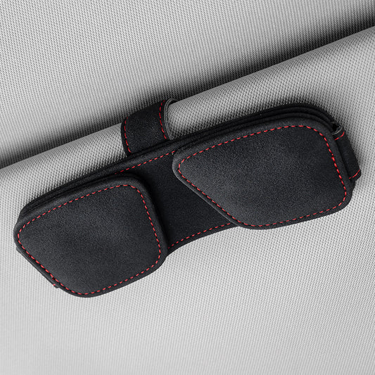 Black Car Sun Visor Sunglasses Holder - Magnetic Dual Clip Organizer with Suede Finish, No-Drill Mounting for V888-ELOSUNG48513