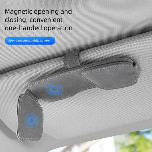 Black Car Sun Visor Sunglasses Holder - Magnetic Dual Clip Organizer with Suede Finish, No-Drill Mounting for V888-ELOSUNG48513