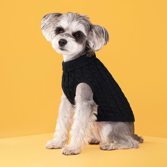 Black Fall & Winter Pet Knit Sweater - Solid Color Cable Knit Turtleneck for Small Dogs, Soft Breathable Warm V888-ELOSUNG48526