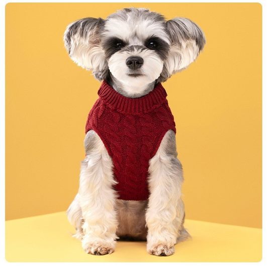 Black Fall & Winter Pet Knit Sweater - Solid Color Cable Knit Turtleneck for Small Dogs, Soft Breathable Warm V888-ELOSUNG48529