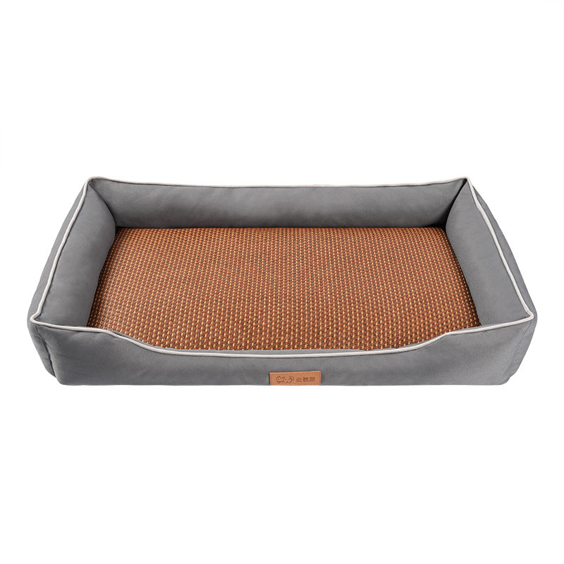 Grey Rectangular Pet Bed with Removable Cooling Mat - Durable 600D Oxford Fabric Dog & Cat Bed, High-Rebound V888-ELOSUNG48552