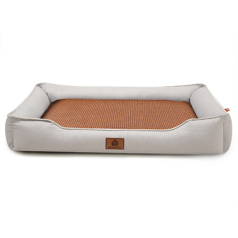 Light grey Rectangular Pet Bed with Removable Cooling Mat - Durable 600D Oxford Fabric Dog & Cat Bed, V888-ELOSUNG48557