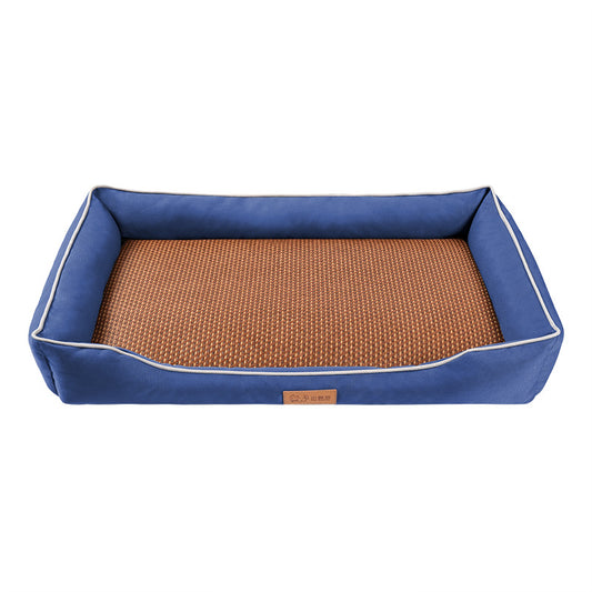 Blue Rectangular Pet Bed with Removable Cooling Mat - Durable 600D Oxford Fabric Dog & Cat Bed, High-Rebound V888-ELOSUNG48561